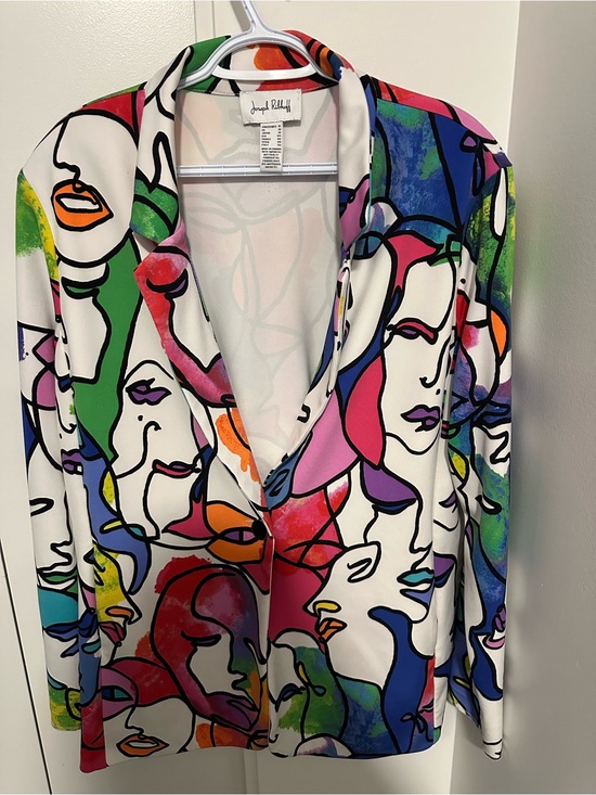 Joseph Ribkoff Jackets & Blazers - Joseph Ribkoff White Multicolor Abstract Faces Blazer